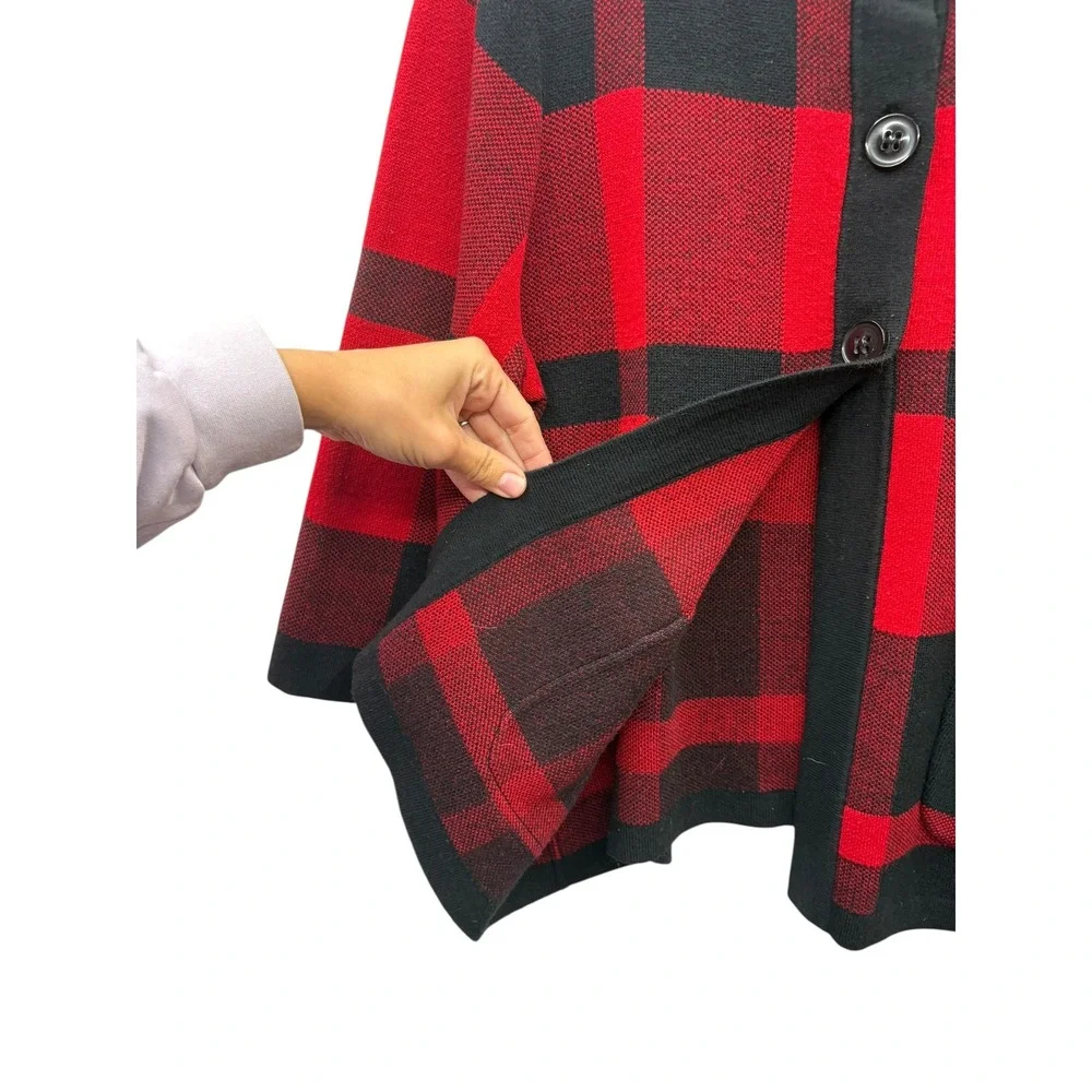 Designers‎ Originals Womens Red Black Buffalo Plaid Kimono Holiday Cardigan XL